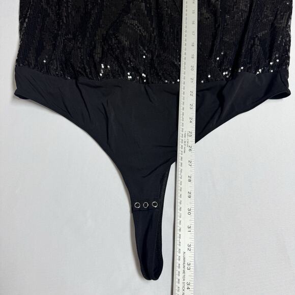 Intempo Black Sequin Bodysuit Long Sleeves Women's Plus Size 1X - Picture 3 of 7